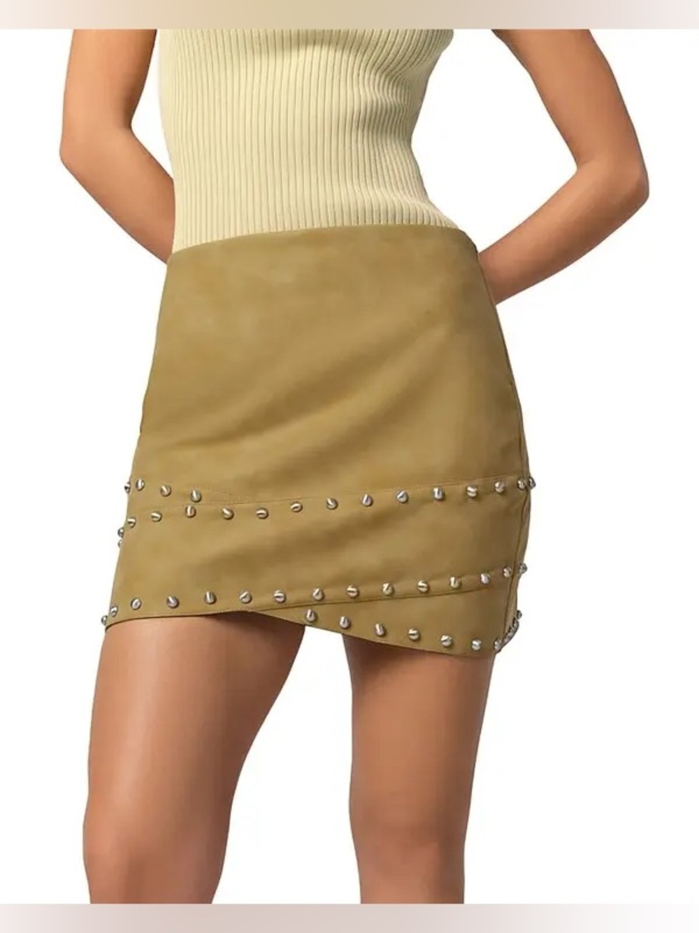Apparis Bullet Sans Faux‎ Leather Crossover Skirt Sepia Brown Mini Medium
